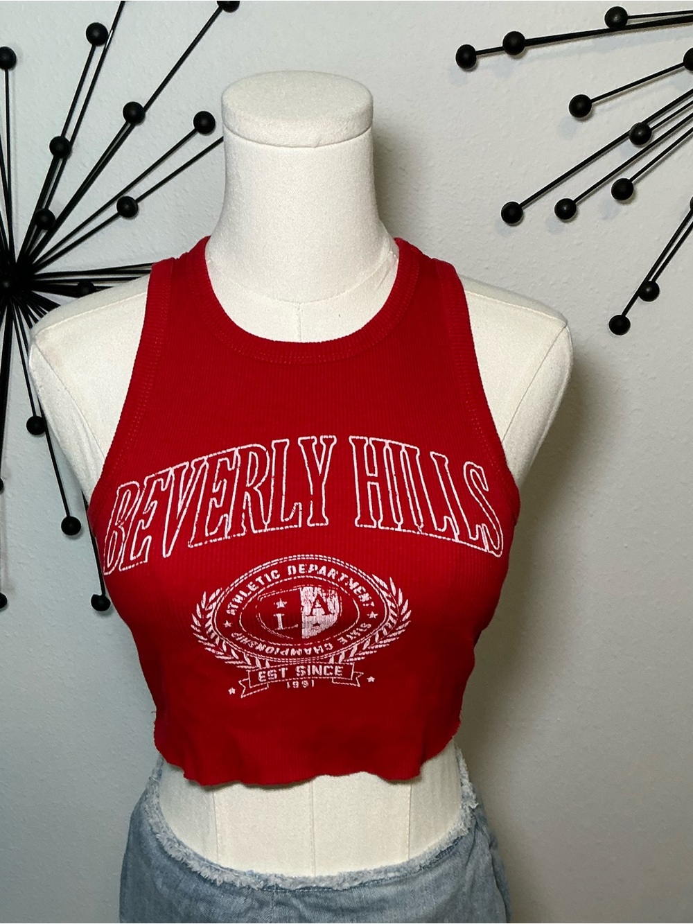 Garage Beverly Hills Red Ribbed Crop Tank Top XS